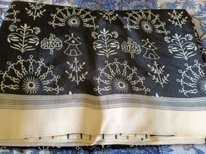 Elegant Blue Saree with Golden Leaf Motifs