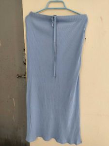 Light Blue Ribbed Midi Skirt