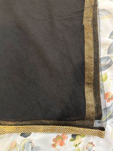 Elegant Black Net Dupatta with Golden Border