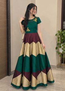 Embroidered Green & Maroon Gown