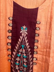 Orange Kurta with Maroon Embellishment