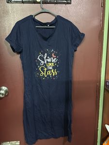 Navy Blue Graphic Print T-Shirt Dress