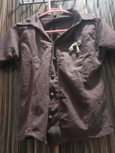 girls Brown Textured Short Sleeve Shirt