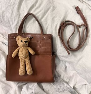 Brown Croc-Embossed Crossbody Bag