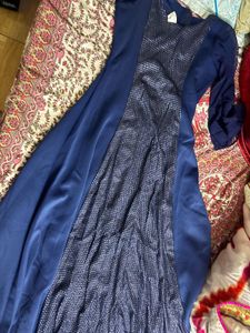 Elegant Navy Blue Gown with Textured Front