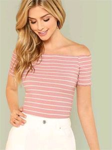 Peach Striped Off-Shoulder Top