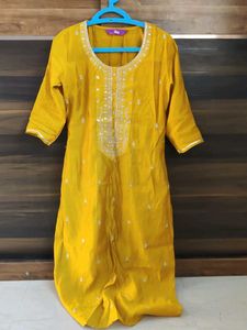 Libas Mustard Yellow Embroidered Kurta Set
