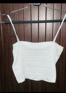 White Ribbed Cropped Cami Top