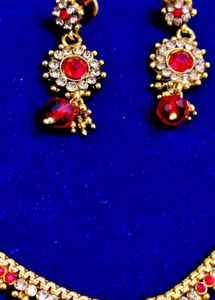 Exquisite Indian Necklace Set with Red Stone