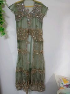 Olive Green Four piece dress (semi stitched)