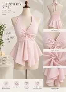 Chic Pink Halter Neck Peplum Top