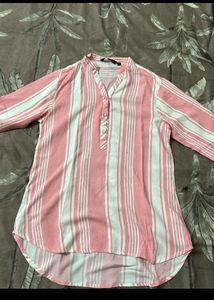 Chic Pink & White Striped Kurta Top