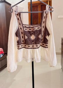 Crochet Detail Peplum Top