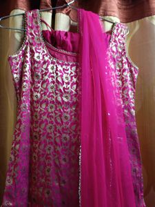 Vibrant Pink Brocade Kurta Set with Dupatta