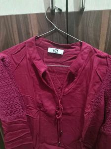 Maroon Textured Long Sleeve Top