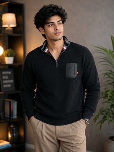 Men's Black Half-Zip Pullover Sweater