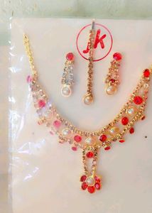 Red &amp; Pearl Ethnic Necklace Set for girls