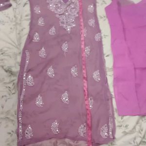 Lilac Chikankari Kurti with Mirror Work