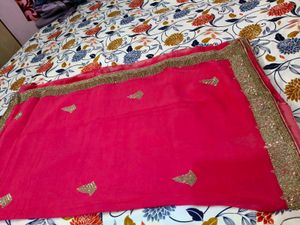 Vibrant Pink Saree with Embellished Border