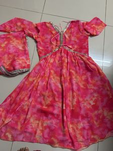Pink & Orange Tie-Dye Anarkali Dress