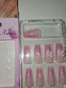 Press-On Nails - Pink Ombre with Gems &amp; Flowers