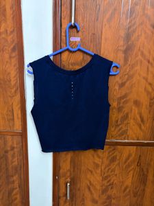 Navy Blue Mesh Workout Crop Tank Top
