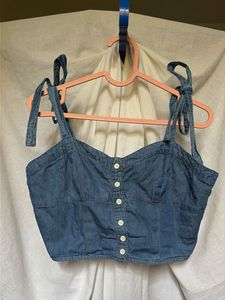 Max Denim Crop Top with Tie Straps