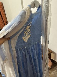Blue Embroidered Anarkali with duppata