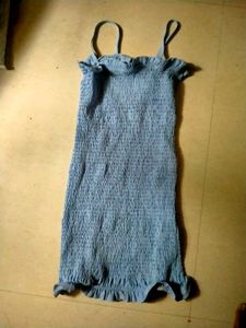 Smocked bodycon Light Blue Ruffle Trim Dress