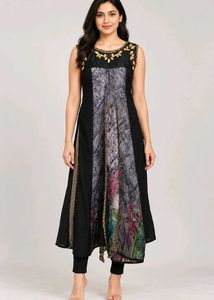 Elegant Black Kurta with Embellished Neckline
