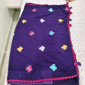 dark Purple Butterfly Saree unstitched blouse