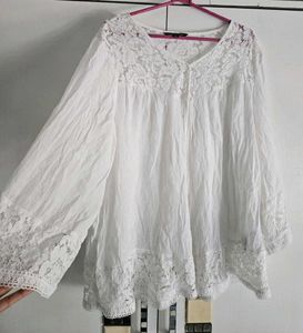 Boho White Lace Trim Top