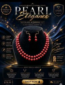 Elegant Red Pearl Necklace &amp; Earring Set