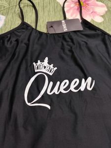 Women Spaghetti Strap Typography Print Dress