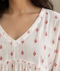 White &amp; Red Floral Printed Babydoll Tunic | Full-S