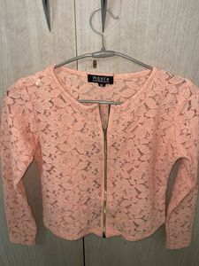 Peach Lace Zip-Up Jacket