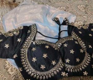 Elegant Grey Saree with Black Blouse