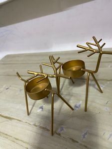 2 Golden Reindeer Shaped Candle Stand