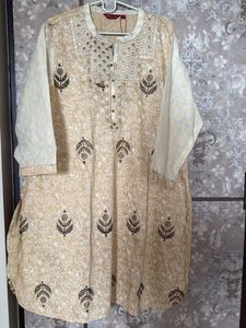 Elegant Printed Kurta with Embellished Neckline