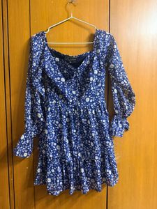 Blue Floral Ruffled Mini Dress