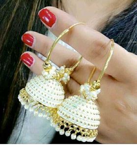 Shining White &amp; Golden Jhumkis...