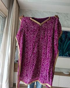 Purple Bandhani Print Kaftan Kurti