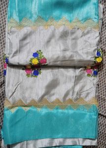 Embroidered Grey &amp; Teal Saree