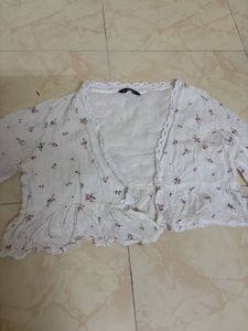 Sheer Floral Crop Top with Lace Trim
