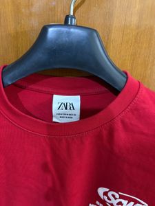 Zara Red Graphic T-Shirt Relaxed Boxy Fit M