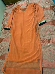 Orange &amp; Black Embroidered Kurta