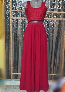 Red Sequined Crop Top & skirt
