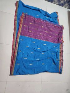 Banarsi saree (Blue &amp; pink) with Gold Accents