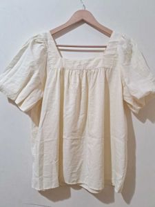 Cream Puff Sleeve Square Neck Top