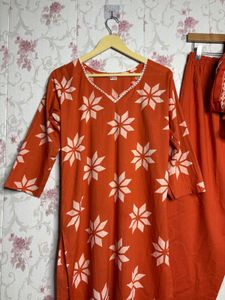 Orange Floral Kurta Set with Dupatta.
